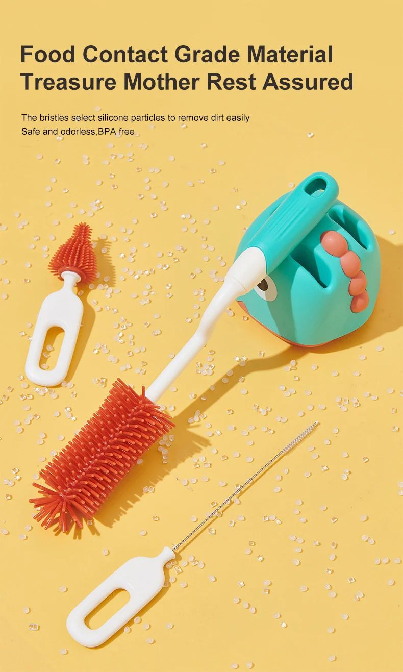 4In1 Bottle & Nipple Cleaning Brush Set Dino Green - Sunshine - Image 6