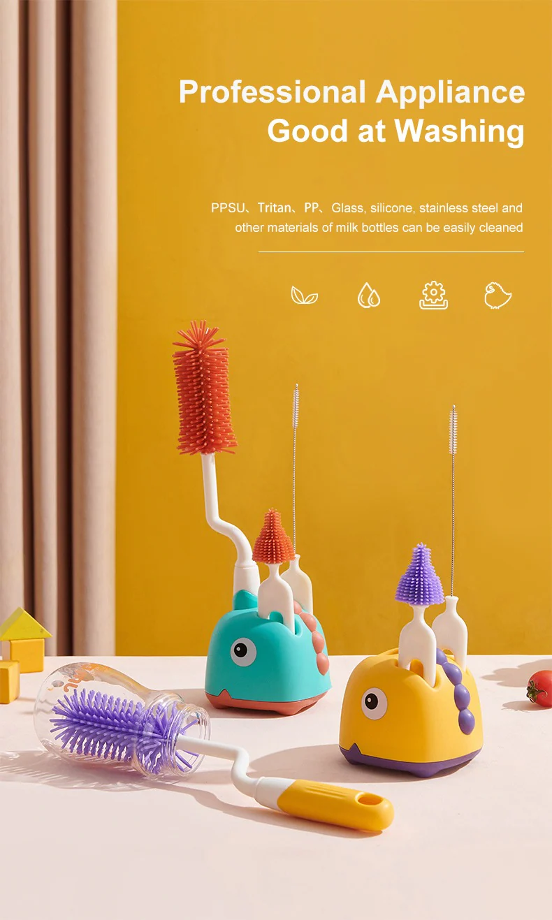 4In1 Bottle & Nipple Cleaning Brush Set Dino Red - Sunshine - Image 5