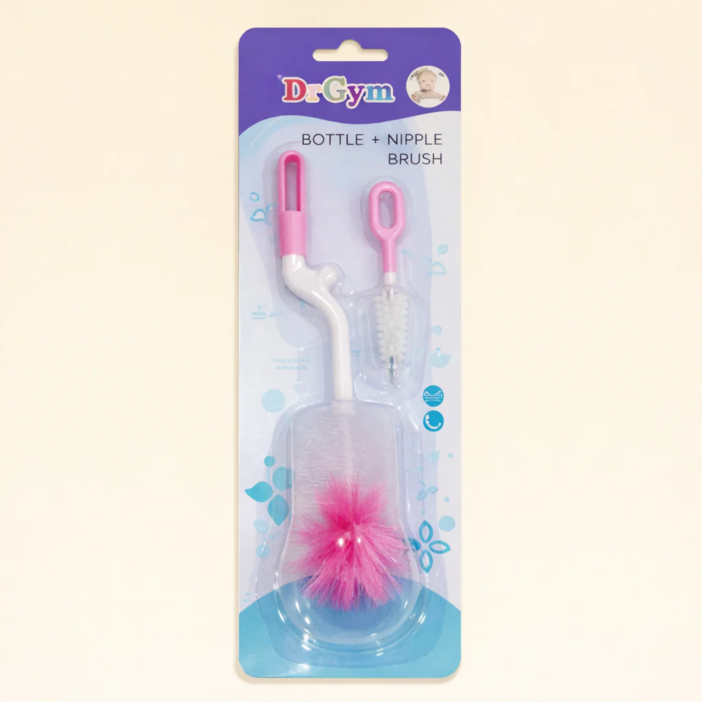 Baby 2In1 Bottle & Nipple Cleaning Brush Pink - Sunshine