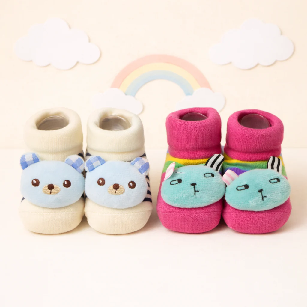 Baby 2Pcs Booties Set Bear Pink & Blue - Sunshine