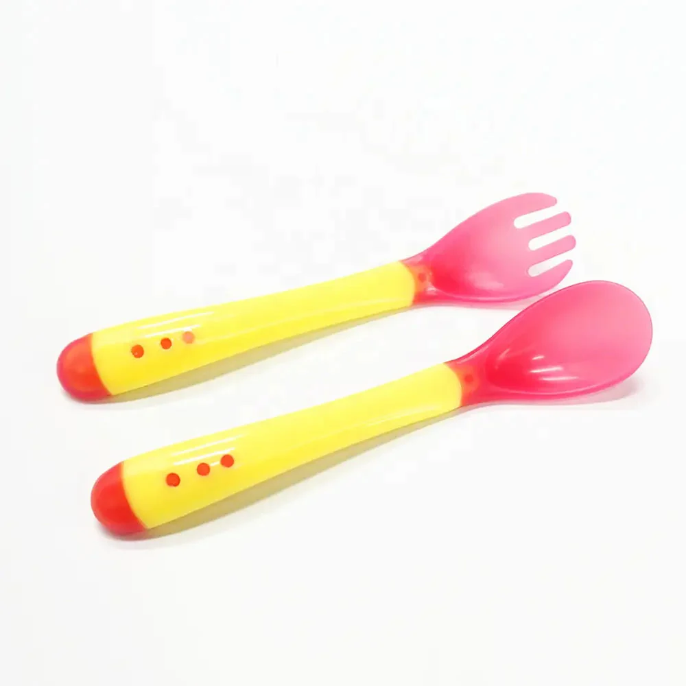 Baby 2Pcs Color Changing Spoon & Fork Yellow - Sunshine