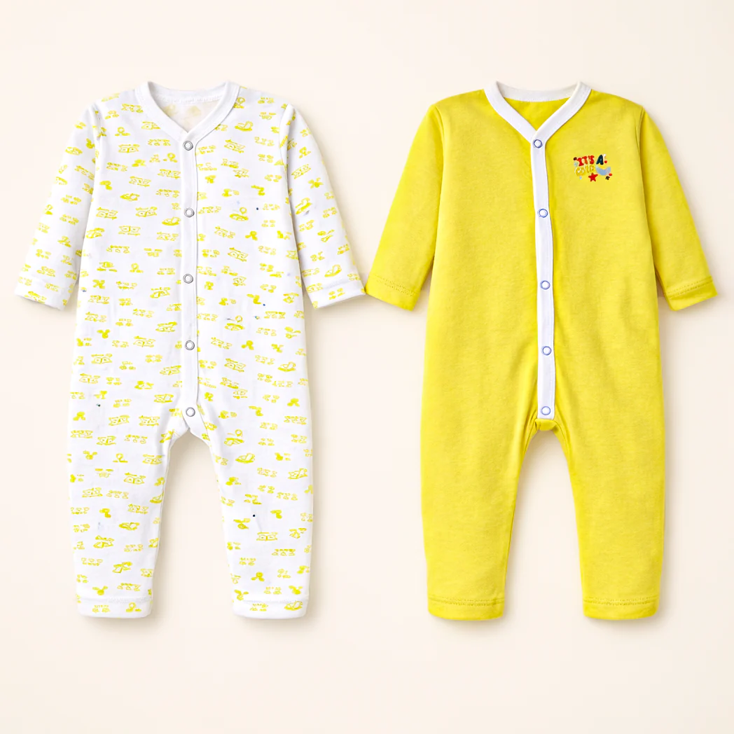Baby 2Pcs Full Body Sleepsuit Set Bears & Ducks Yellow - Oolaa