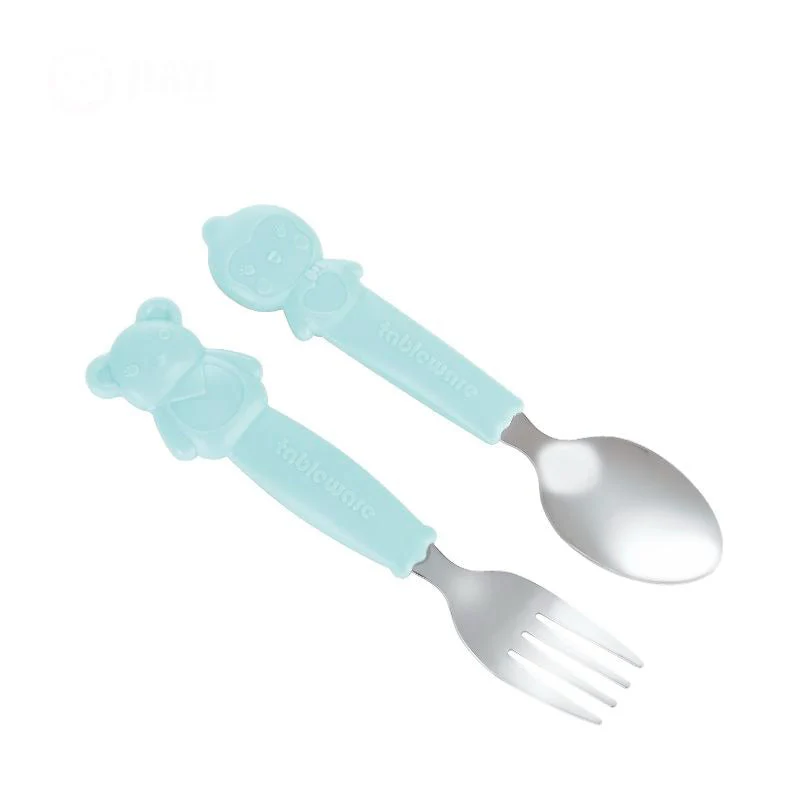 Baby 2Pcs Stainless Steel Spoon & Fork Set Green - Sunshine