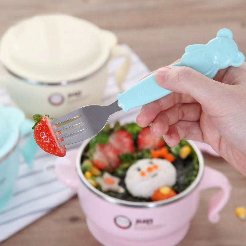 Baby 2Pcs Stainless Steel Spoon & Fork Set Green - Sunshine - Image 2