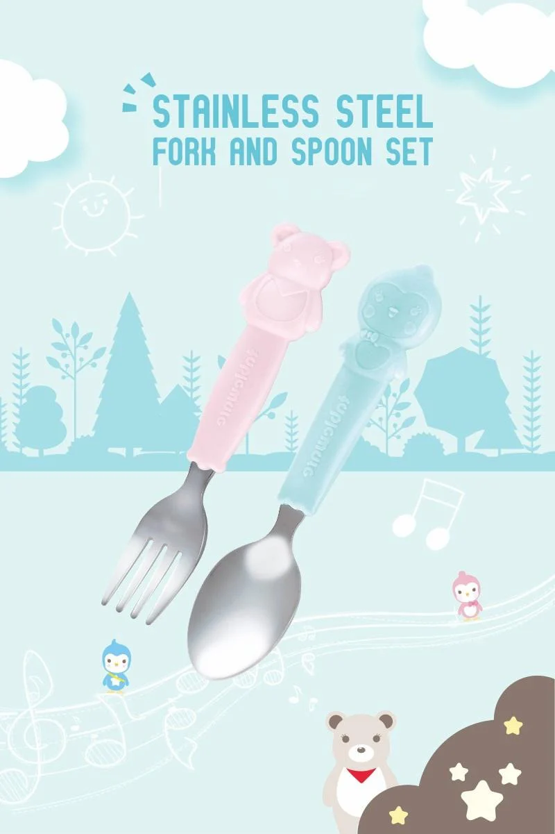 Baby 2Pcs Stainless Steel Spoon & Fork Set Green - Sunshine - Image 5