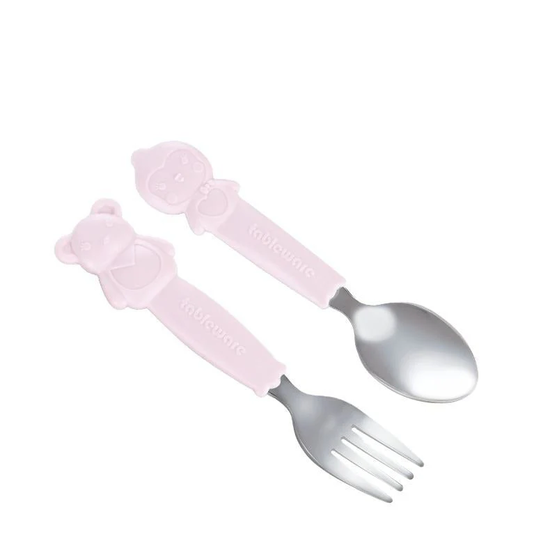 Baby 2Pcs Stainless Steel Spoon & Fork Set Pink - Sunshine