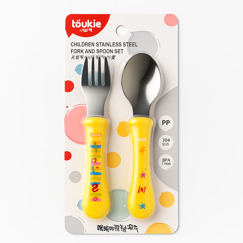 Baby 2Pcs Stainless Steel Spoon & Fork Set Yellow - Sunshine