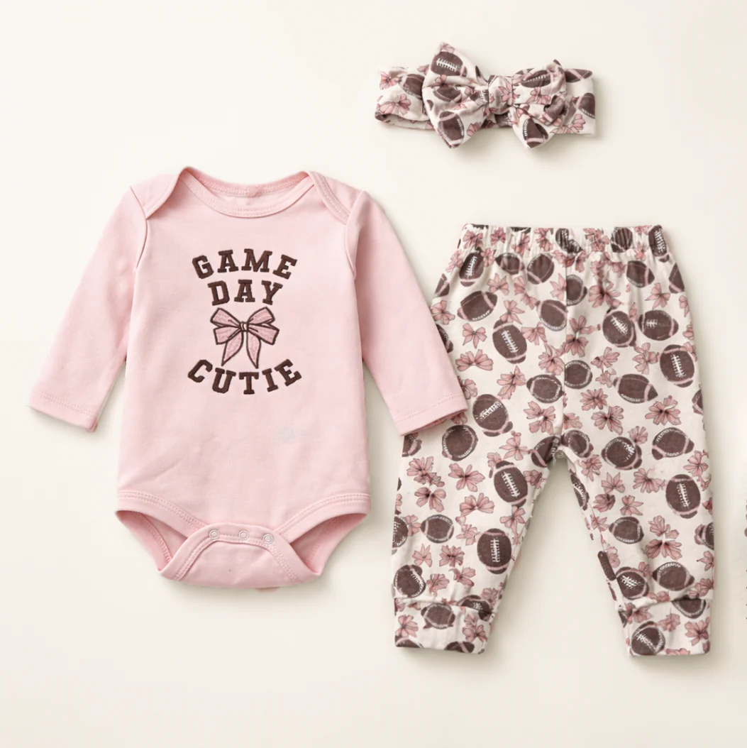 Baby 3Pcs Cotton Bodysuit & Pajama Set Flower Pink - Sunshine