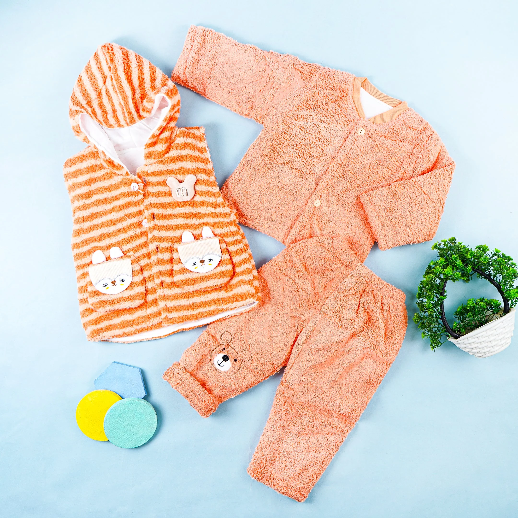 Baby 3Pcs Fleece Gift Set Bear Orange (6-12 Months) - Sunshine - Image 2