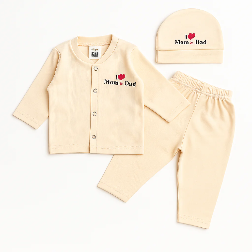 Baby 3Pcs Gift Set I Love Mom Dad Beige - Sunshine