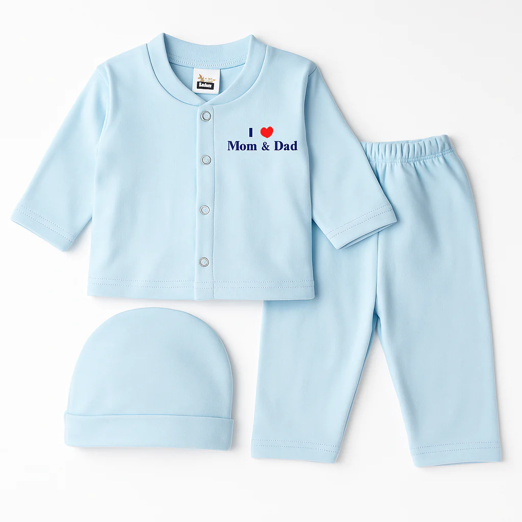 Baby 3Pcs Gift Set I Love Mom & Dad Blue - Sunshine