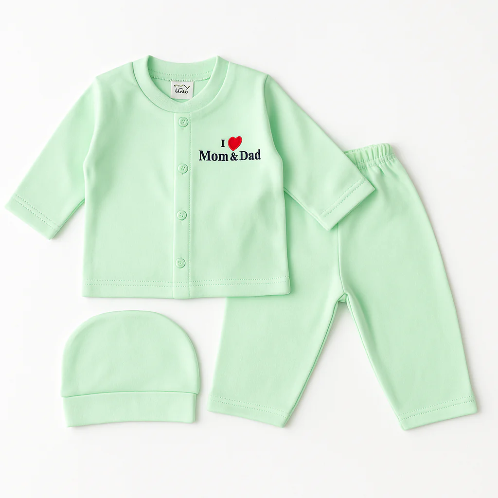 Baby 3Pcs Gift Set I Love Mom & Dad Green - Sunshine