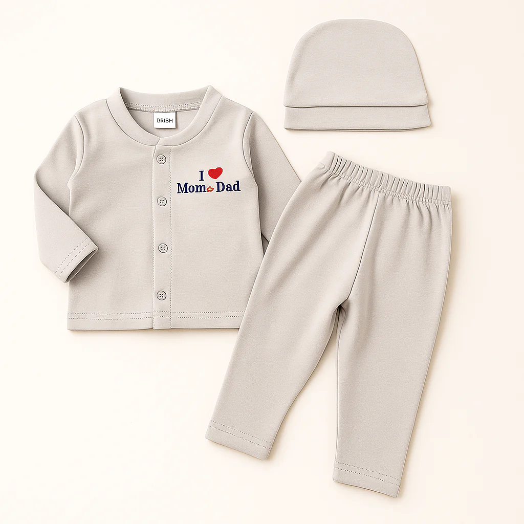 Baby 3Pcs Gift Set I Love Mom Dad Grey - Sunshine
