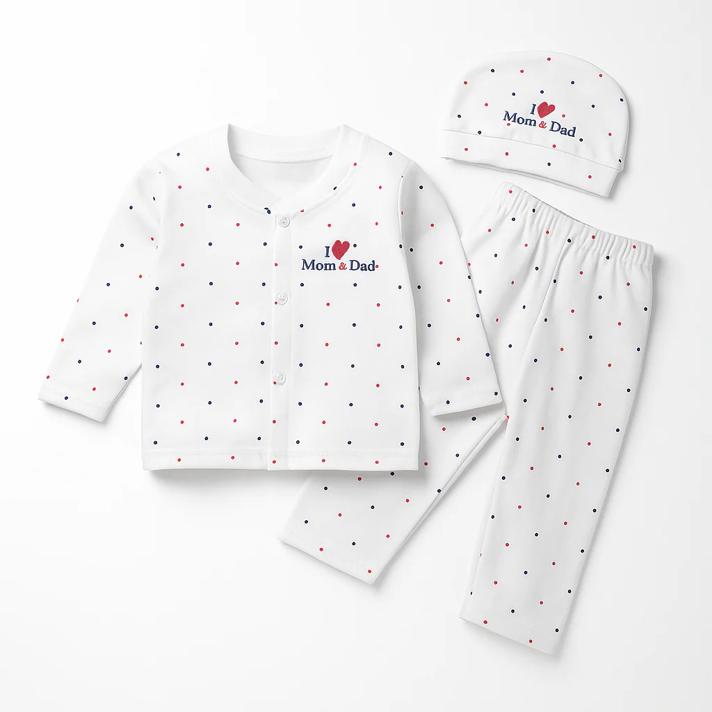 Baby 3Pcs Gift Set I Love Mom Dad Polka Dots White - Sunshine
