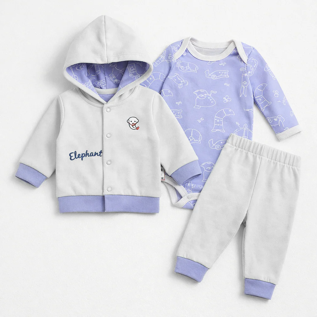 Baby 3Pcs Hooded Suit Set White - Oolaa
