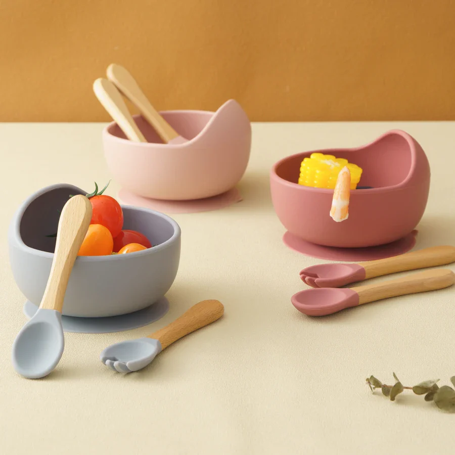Baby 3Pcs Silicon Bowl & Spoon Set Purple - Sunshine - Image 3
