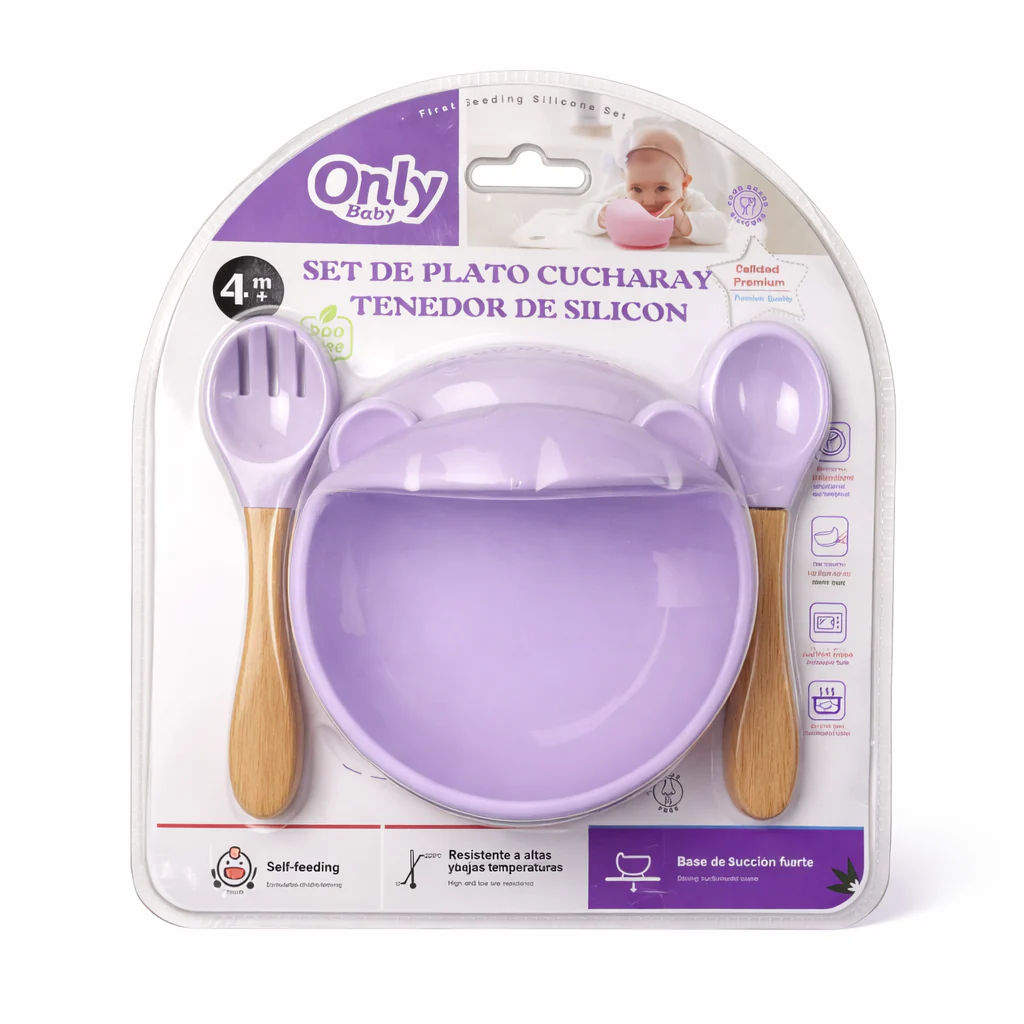 Baby 3Pcs Silicon Bowl & Spoon Set Purple - Sunshine - Image 5