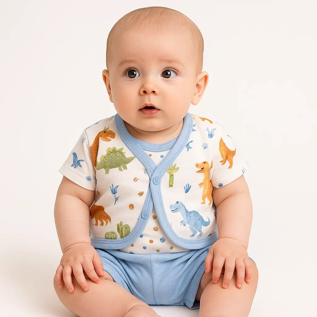 Baby 3Pcs Suit Set Dinosaur Sky Blue - Sunshine - Image 7