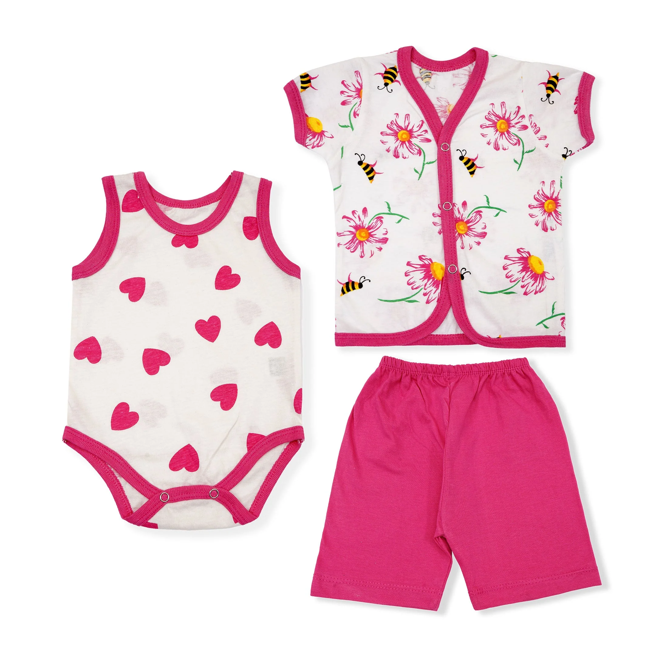 Baby 3Pcs Suit Set Flowers & Bee Pink - Sunshine - Image 2