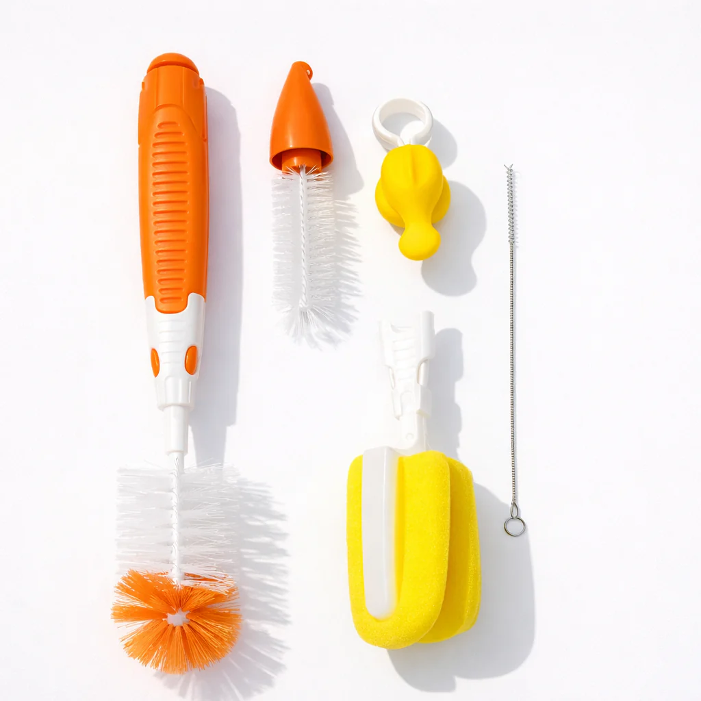 Baby 5Pcs Feeding Bottle & Nipple Cleaning Set Orange - Topse