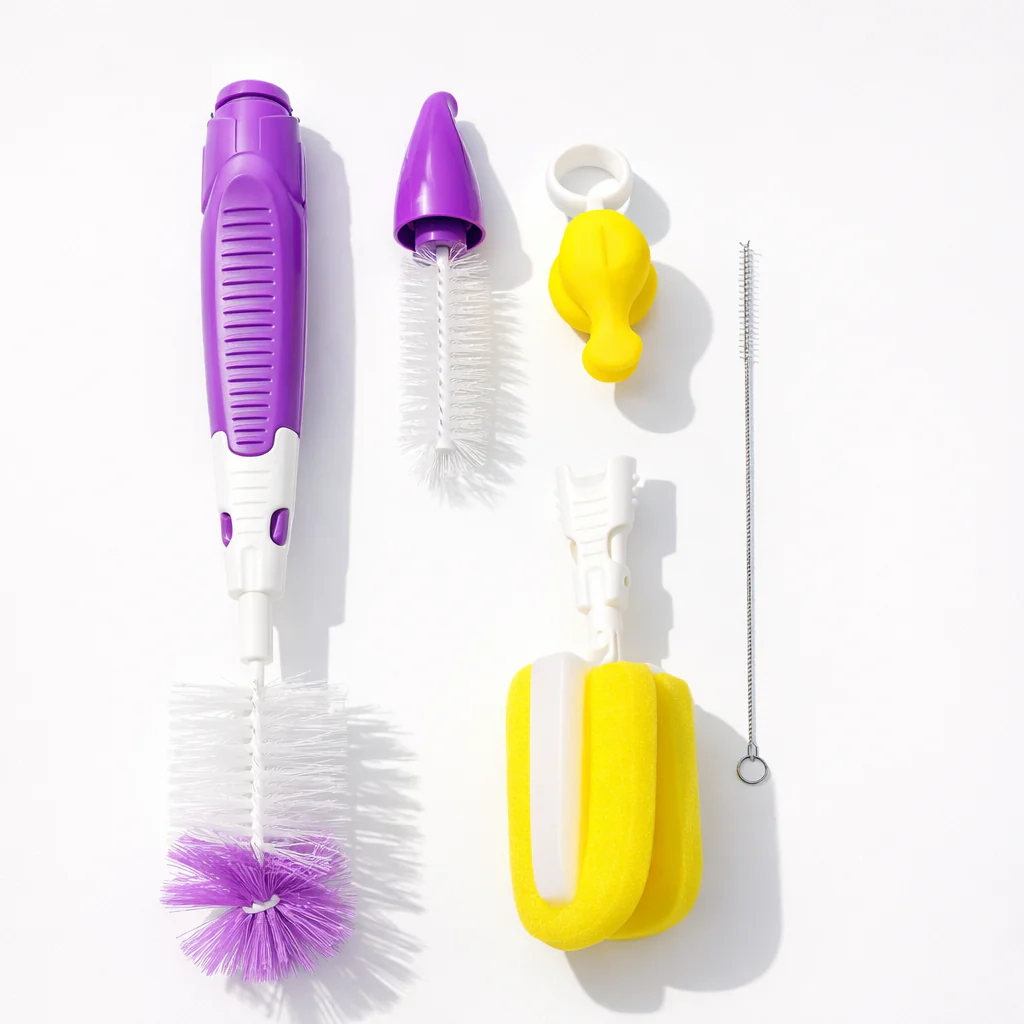 Baby 5Pcs Feeding Bottle & Nipple Cleaning Set Purple - Topse