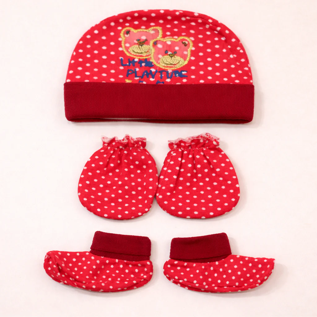 Baby 6Pcs Cap, Mittens & Booties Set Bear Red - Sunshine