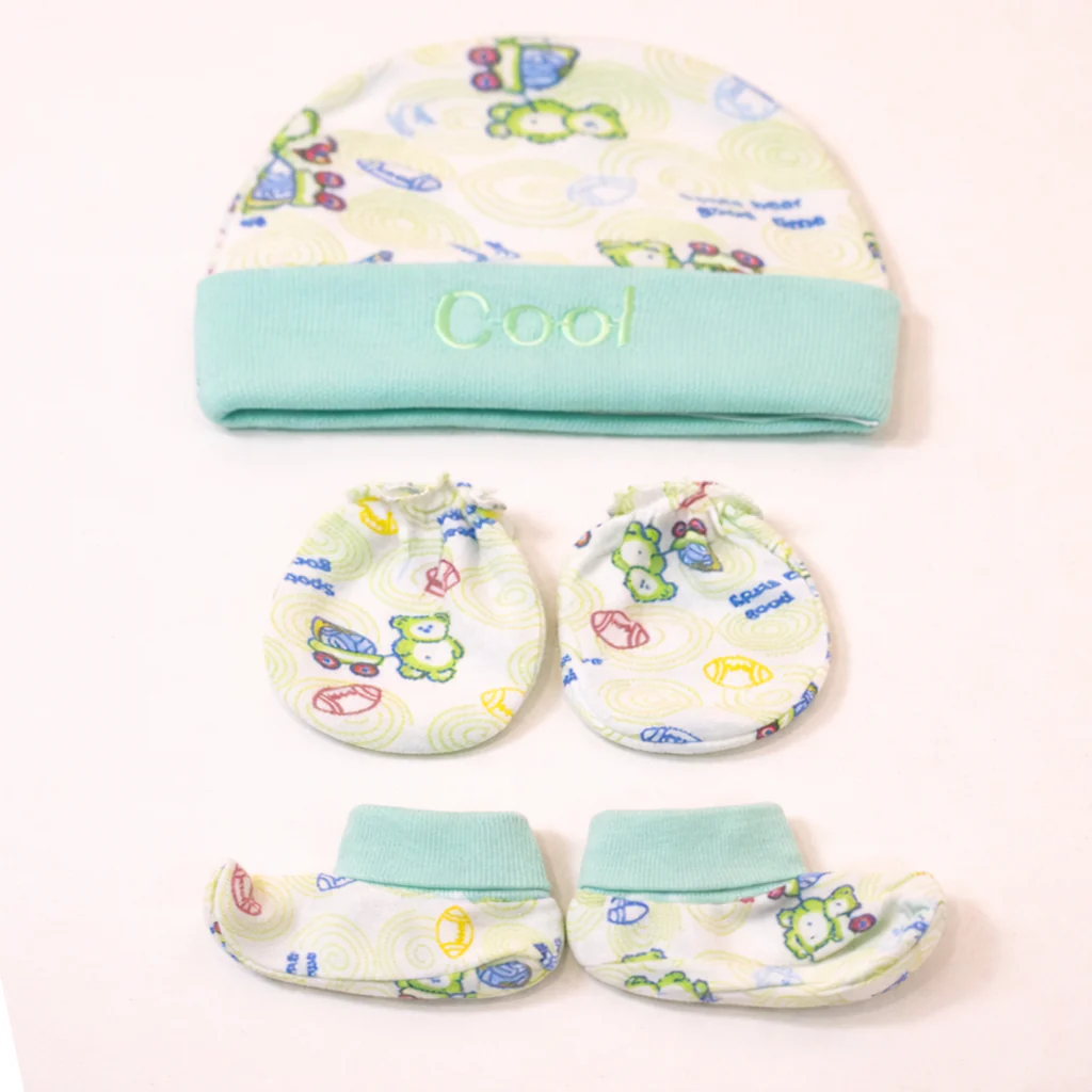 Baby 6Pcs Cap, Mittens & Booties Set Cool Green - Sunshine