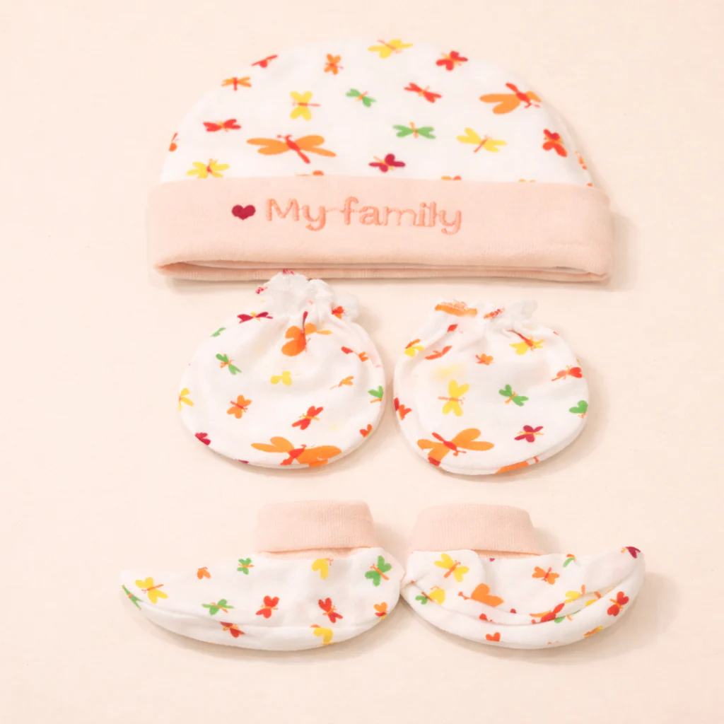 Baby 6Pcs Cap, Mittens & Booties Set Family Orange - Sunshine