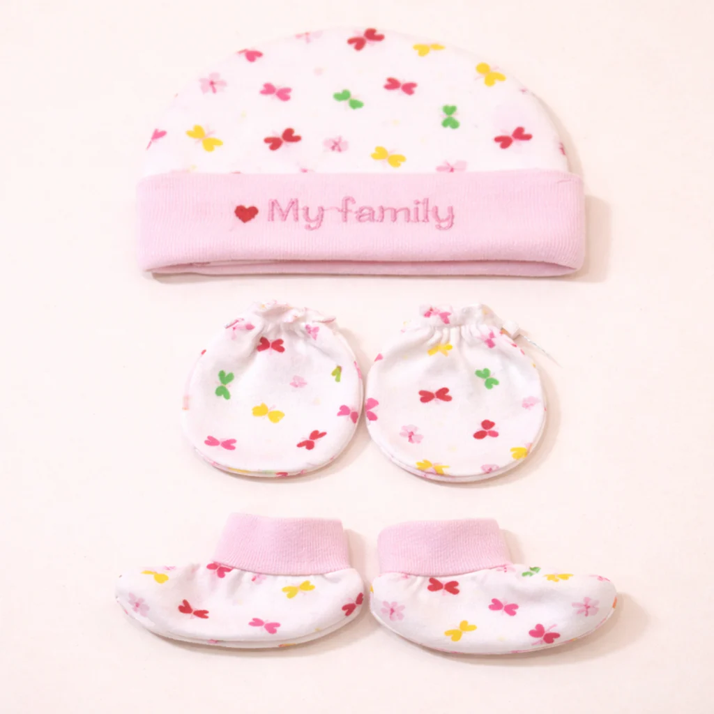 Baby 6Pcs Cap, Mittens & Booties Set Family Pink - Sunshine