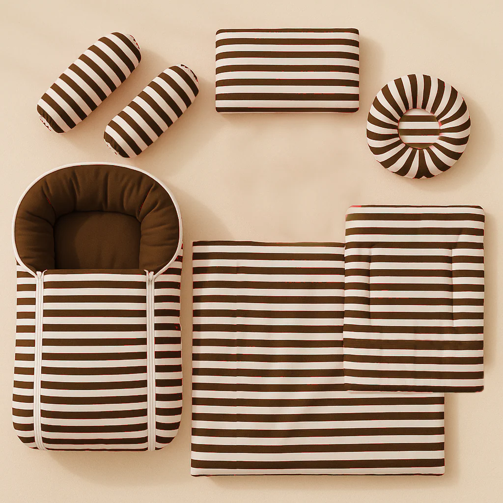 Baby 7Pcs Bed Set Stripes Brown - Sunshine