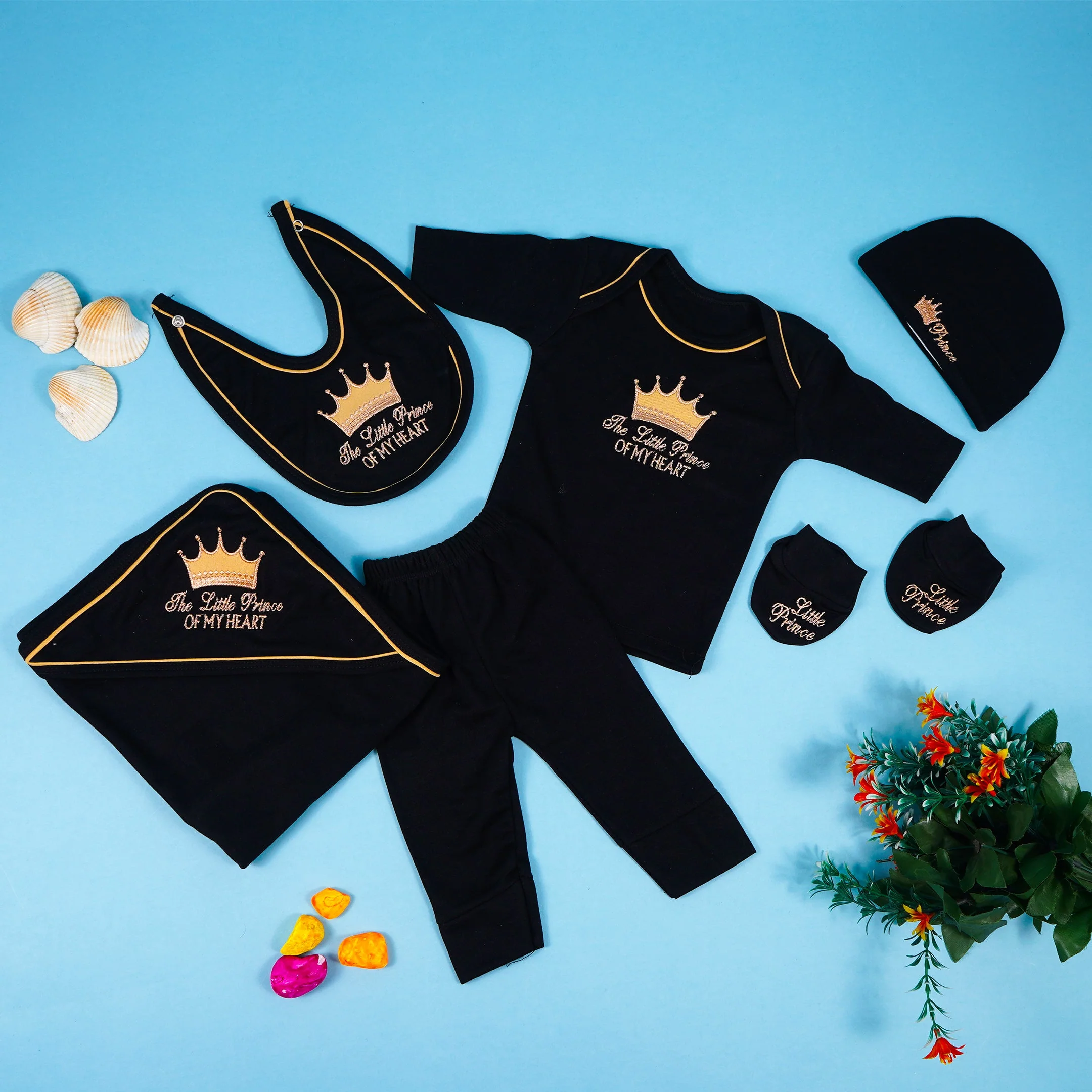 Baby 7Pcs Newborn Gift Set Little Prince Of My Heart Black - Sunshine - Image 3