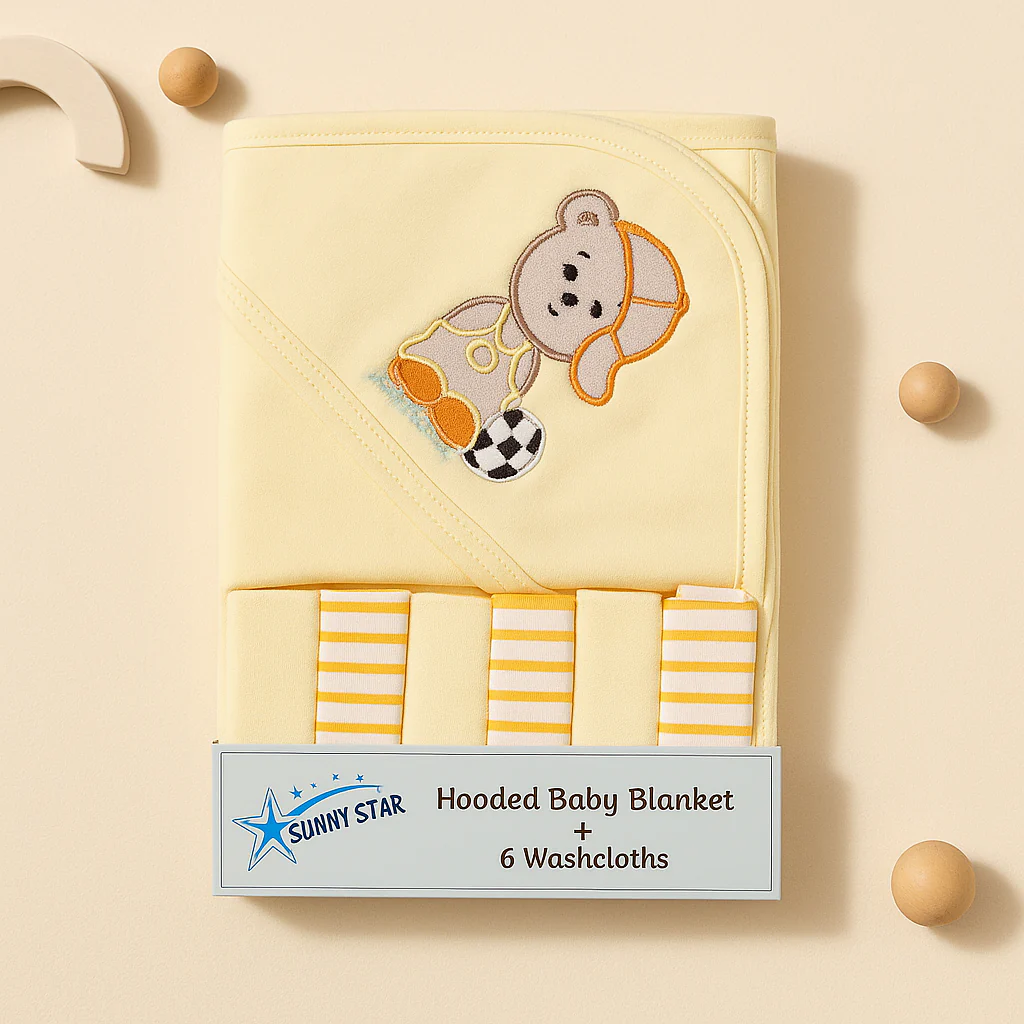 Baby 7Pcs Wrapping Sheet & Washcloths Bear Yellow - Sunshine