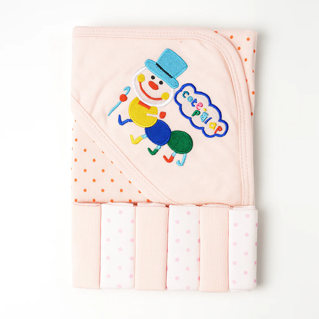Baby 7Pcs Wrapping Sheet & Washcloths Caterpillar Pink - Sunshine