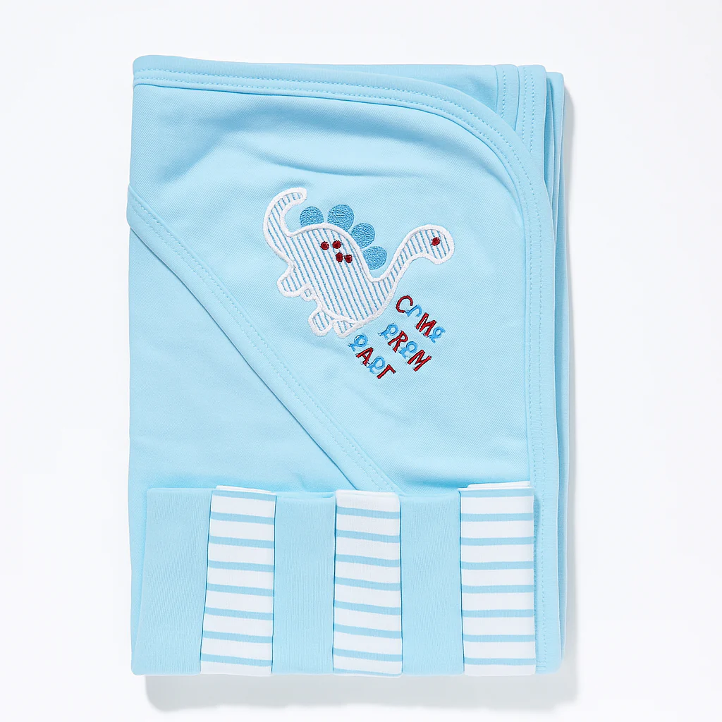 Baby 7Pcs Wrapping Sheet & Washcloths Dino Blue - Sunshine