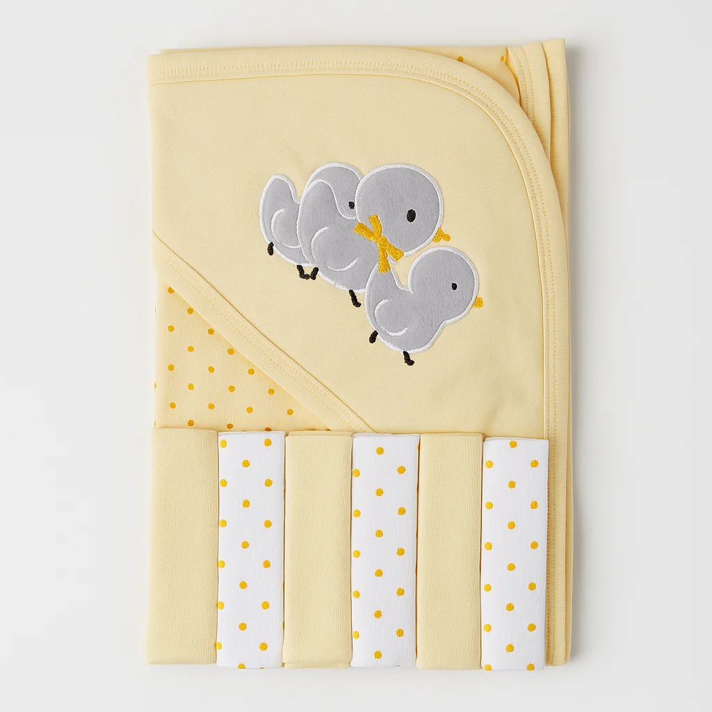 Baby 7Pcs Wrapping Sheet & Washcloths Duck Yellow - Sunshine