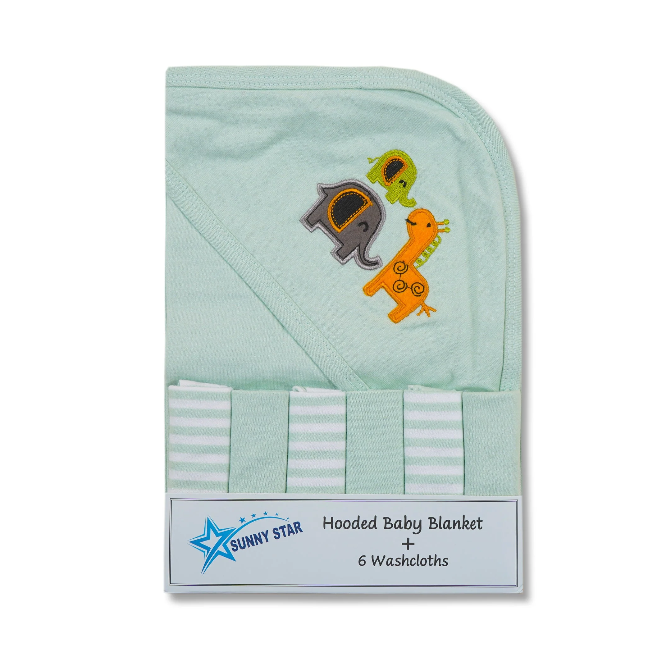 Baby 7Pcs Wrapping Sheet & Washcloths Giraffe Light Green - Sunshine - Image 2