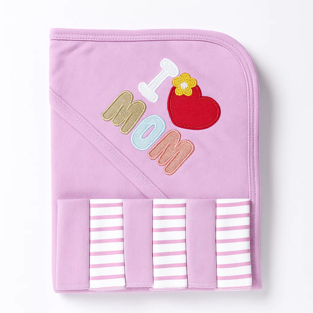 Baby 7Pcs Wrapping Sheet & Washcloths I Love Mom Purple - Sunshine