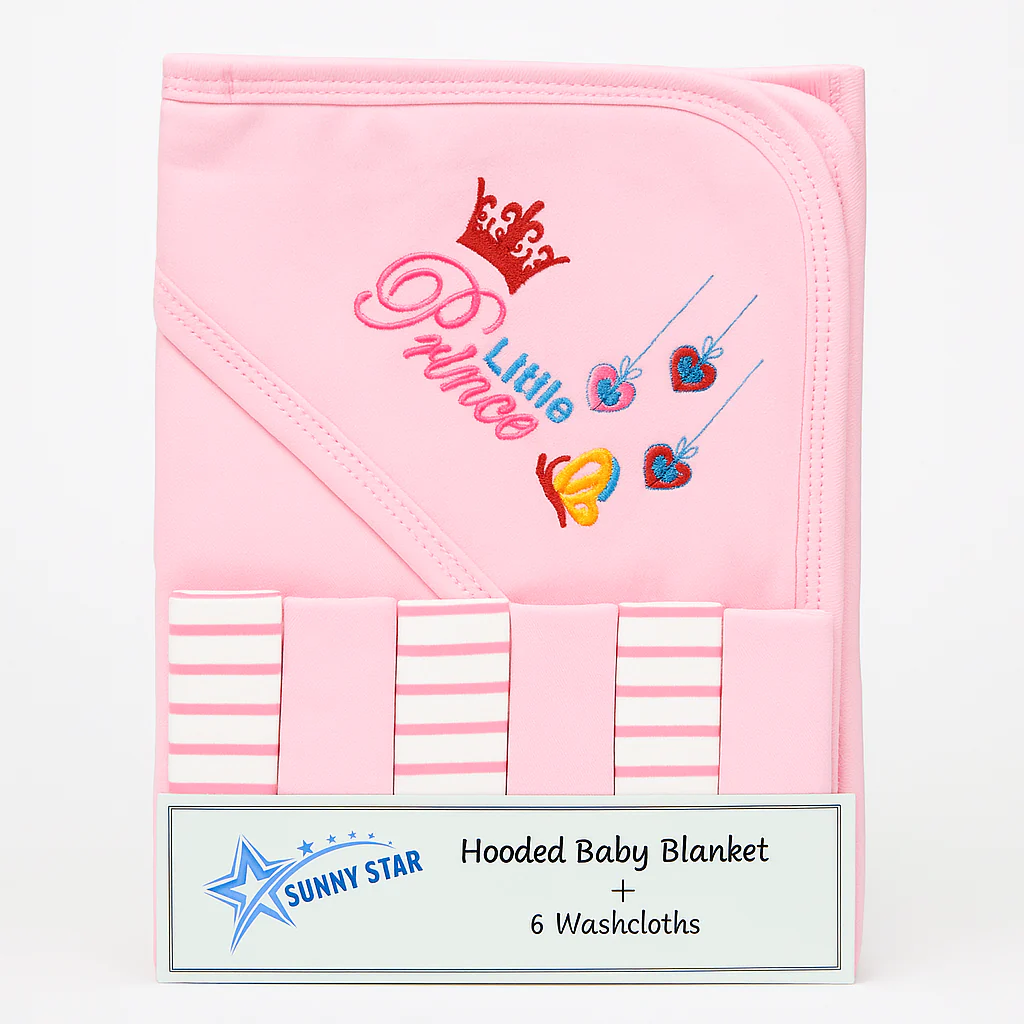 Baby 7Pcs Wrapping Sheet & Washcloths Little Princes Pink - Sunshine