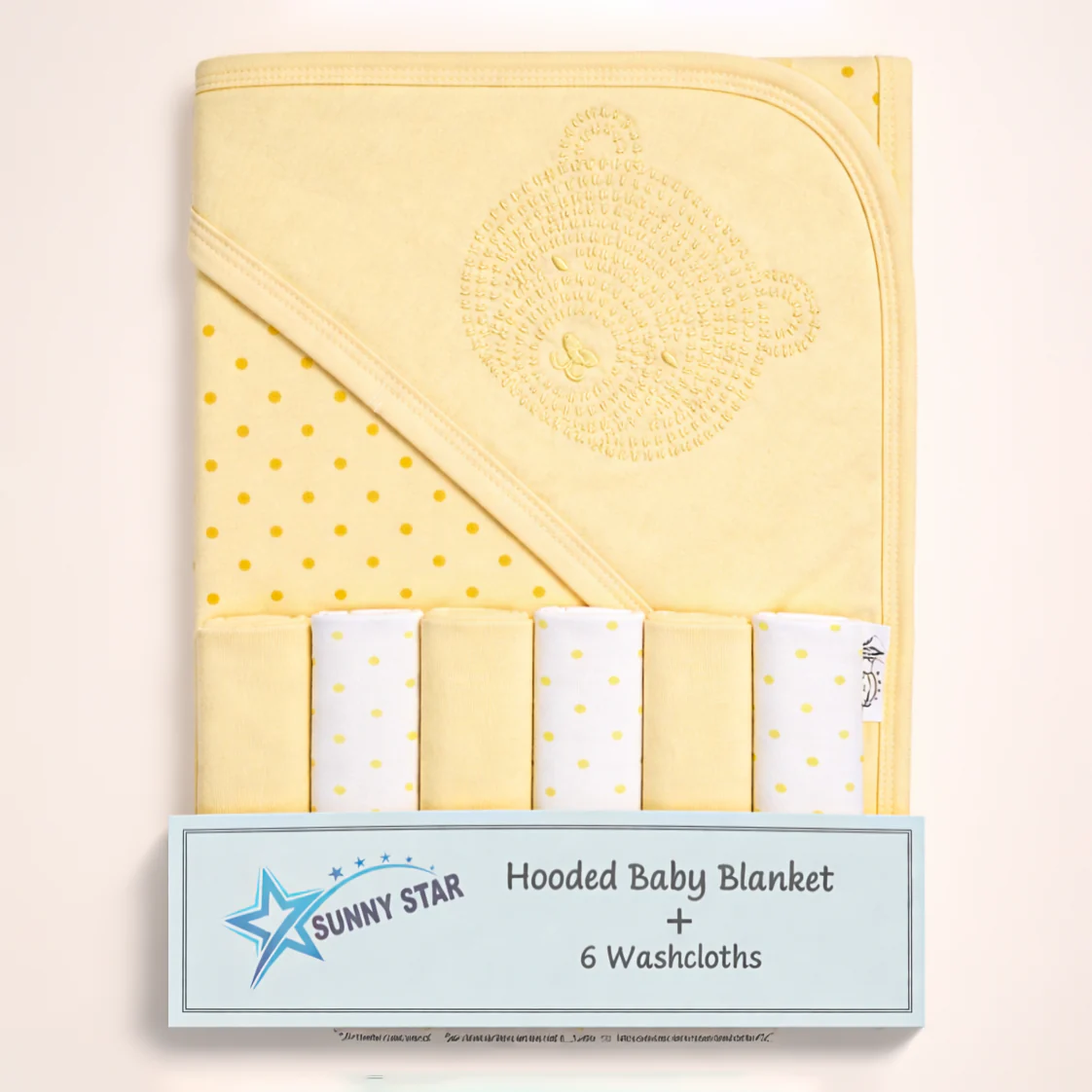 Baby 7Pcs Wrapping Sheet & Washcloths Set Bear Yellow - Sunshine