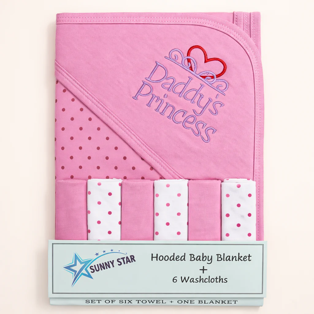Baby 7Pcs Wrapping Sheet & Washcloths Set Daddys Princess Purple - Sunshine
