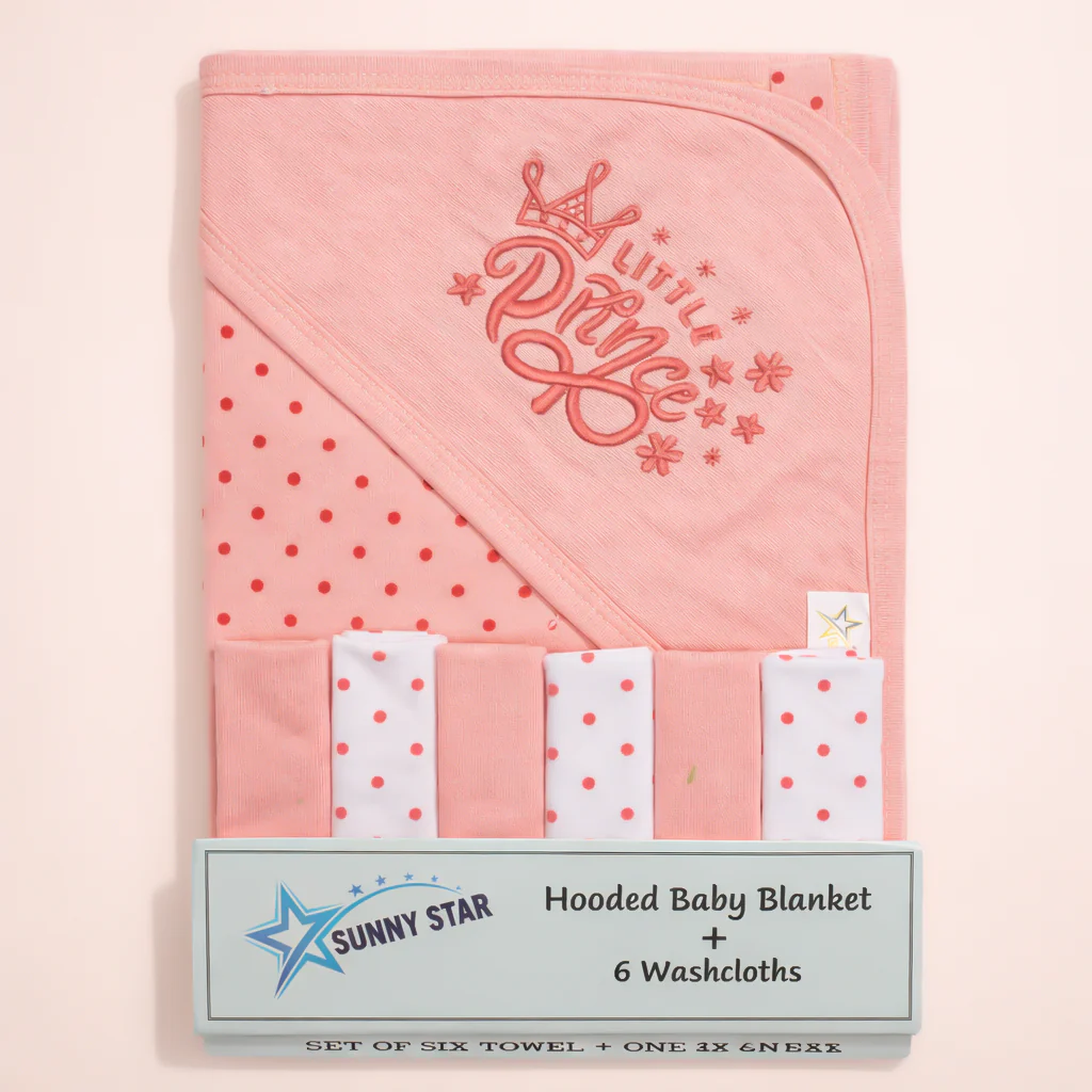 Baby 7Pcs Wrapping Sheet & Washcloths Set Little Prince Pink - Sunshine