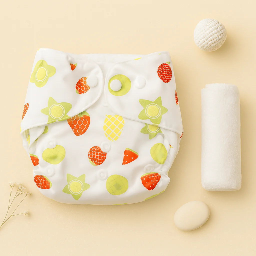Baby Adjustable Reusable Nappy With Reusable Cloth Fruits Green (0-24 Months) - Sunshine