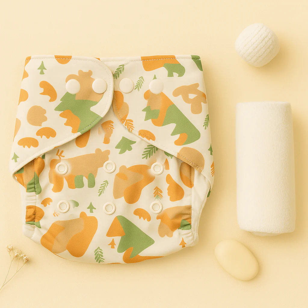 Baby Adjustable Reusable Nappy With Reusable Cloth Mountains Orange (0-24 Months) - Sunshine