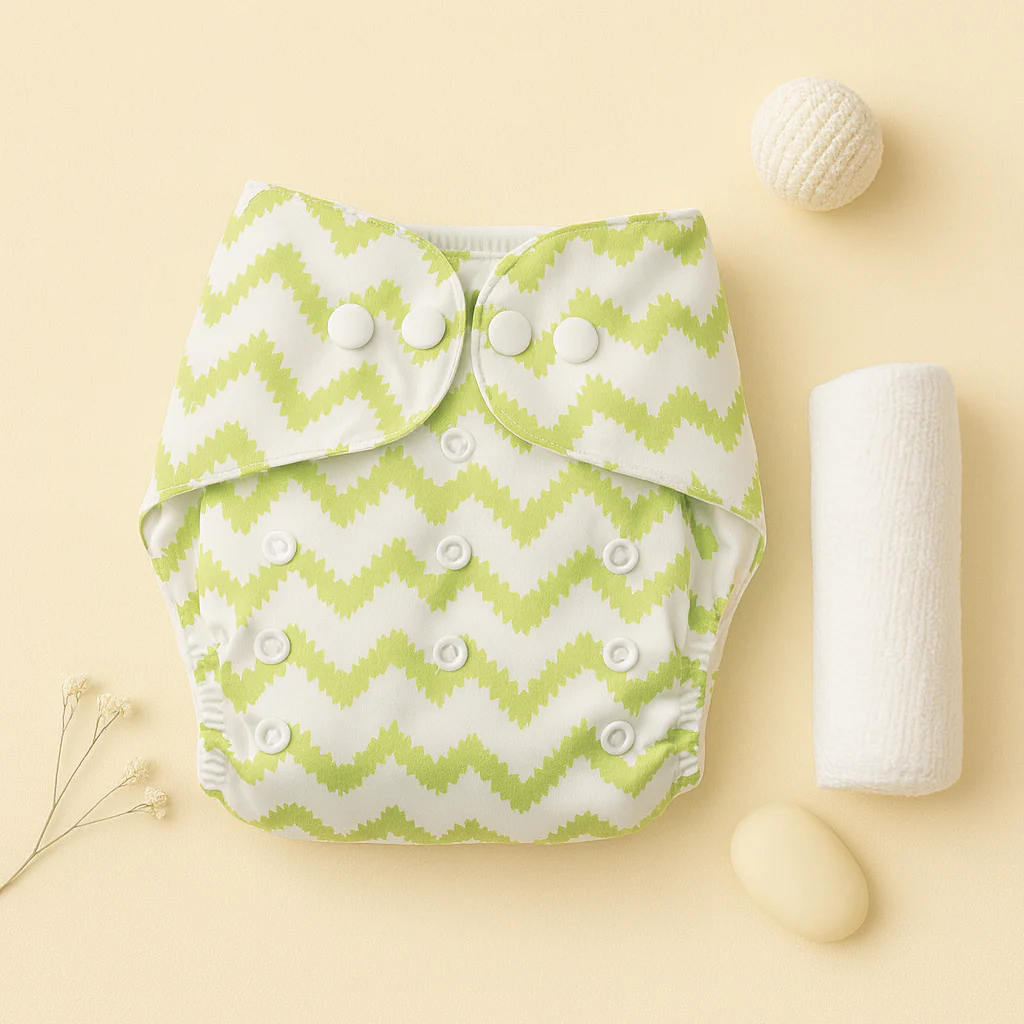 Baby Adjustable Reusable Nappy With Reusable Cloth Stripes Green (0-24 Months) - Sunshine
