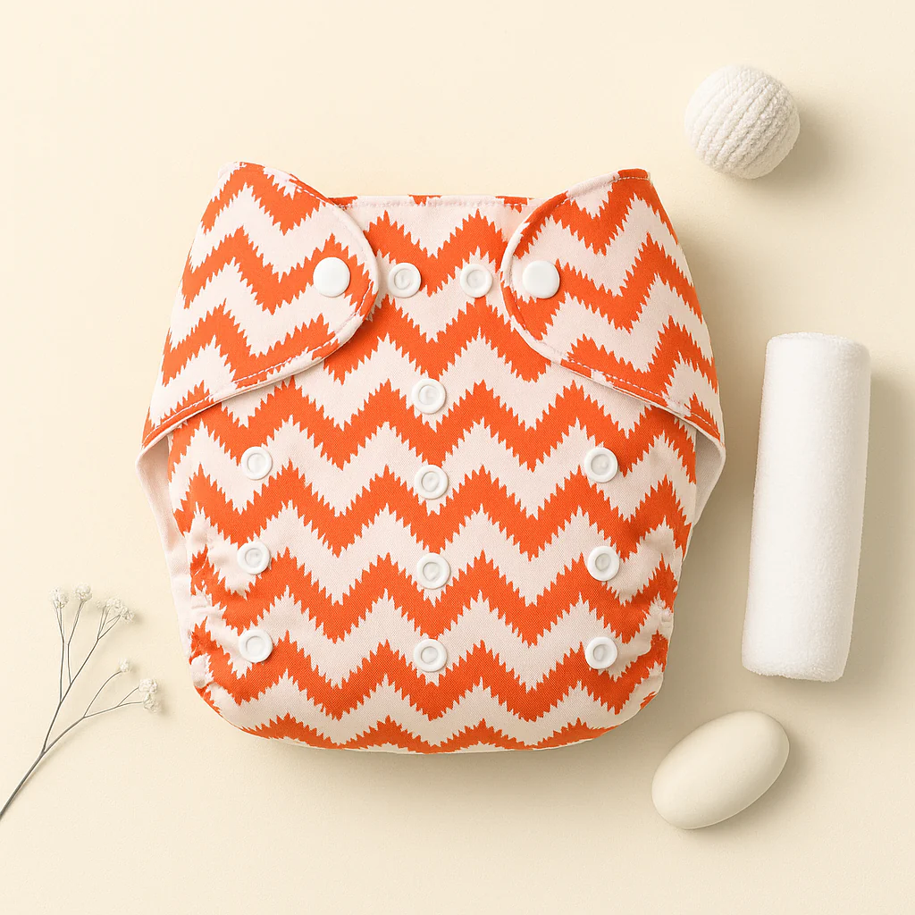 Baby Adjustable Reusable Nappy With Reusable Cloth Stripes Red (0-24 Months) - Sunshine