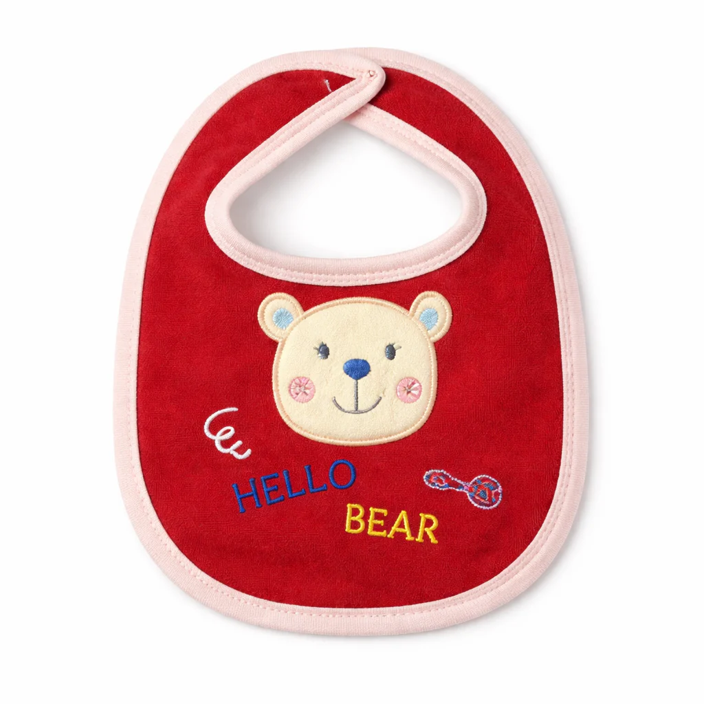 Baby Bib Bear Maroon & Peach - Sunshine