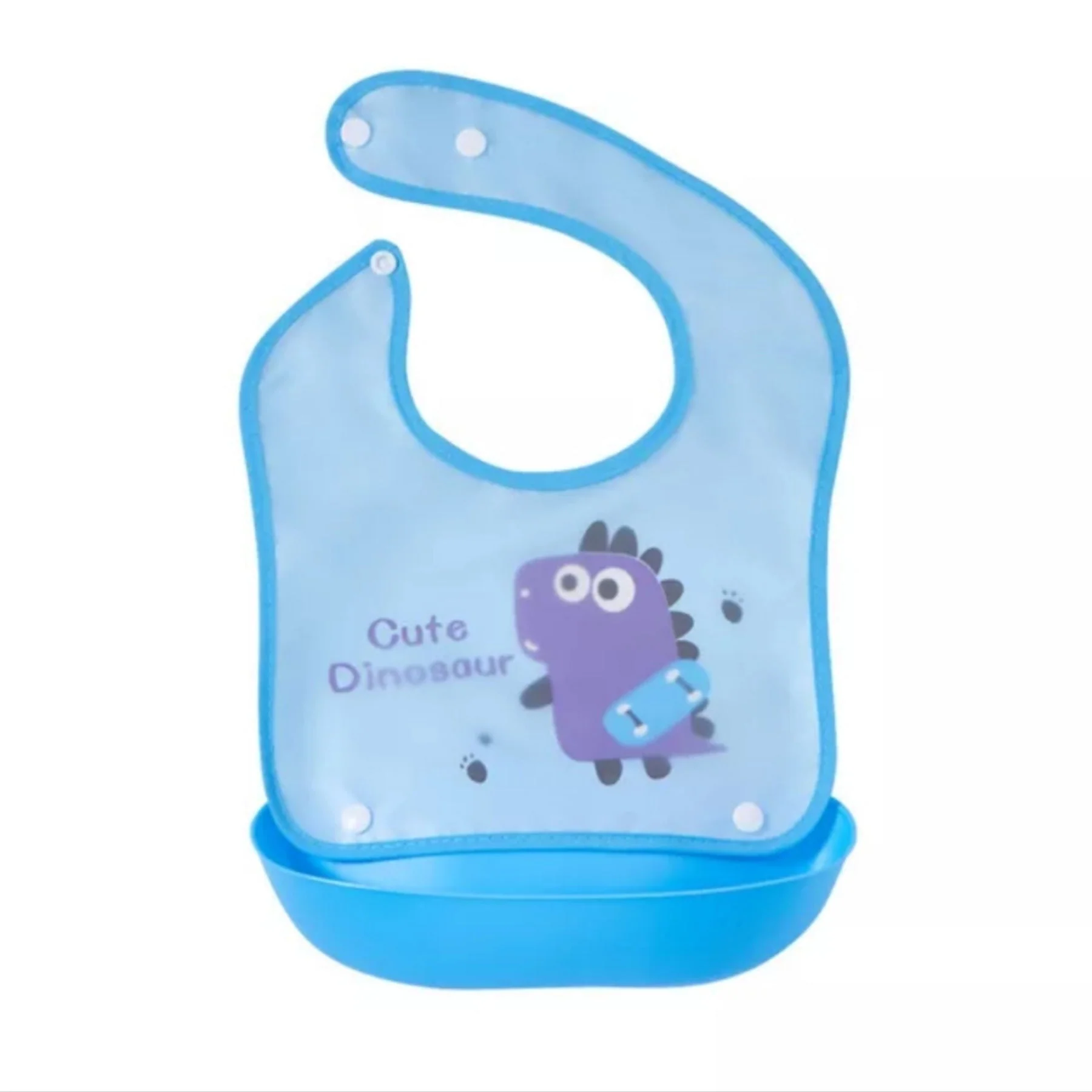 Baby Bib With Detachable Silicon Pocket Cute Dino Blue - Sunshine - Image 2