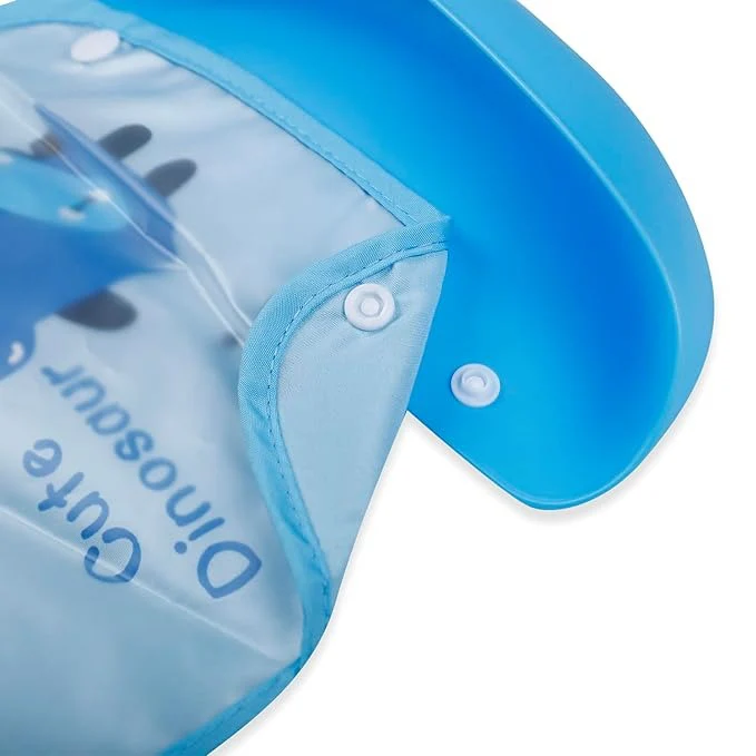 Baby Bib With Detachable Silicon Pocket Cute Dino Blue - Sunshine - Image 6