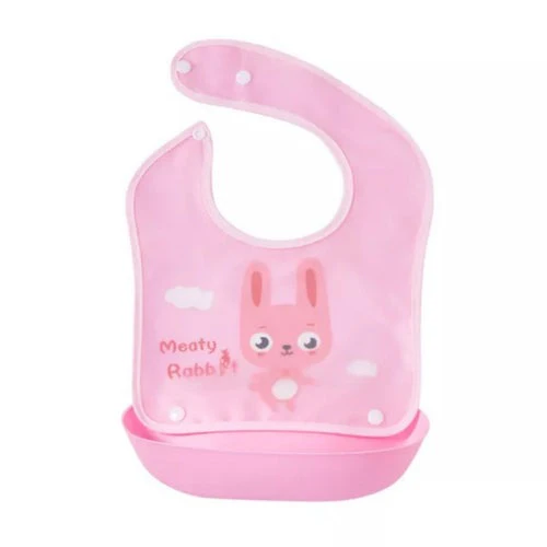 Baby Bib With Detachable Silicon Pocket Meaty Rabbit Pink - Sunshine - Image 2