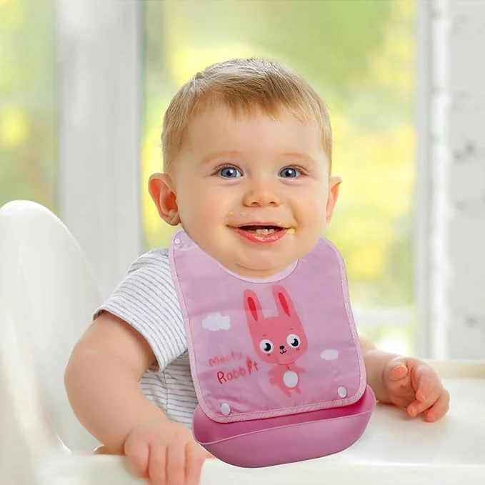 Baby Bib With Detachable Silicon Pocket Meaty Rabbit Pink - Sunshine - Image 3